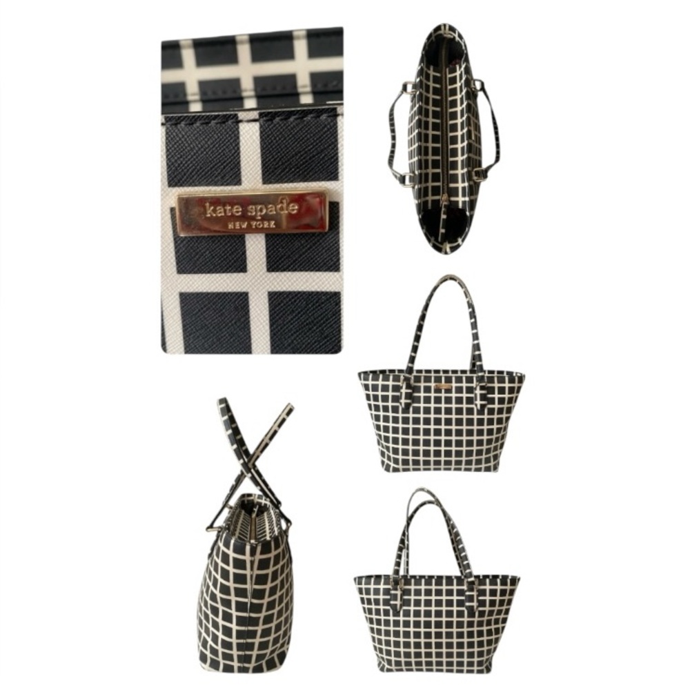 Kate Spade Laurel Way Medium Dally Black White Check Leather Tote Bag
